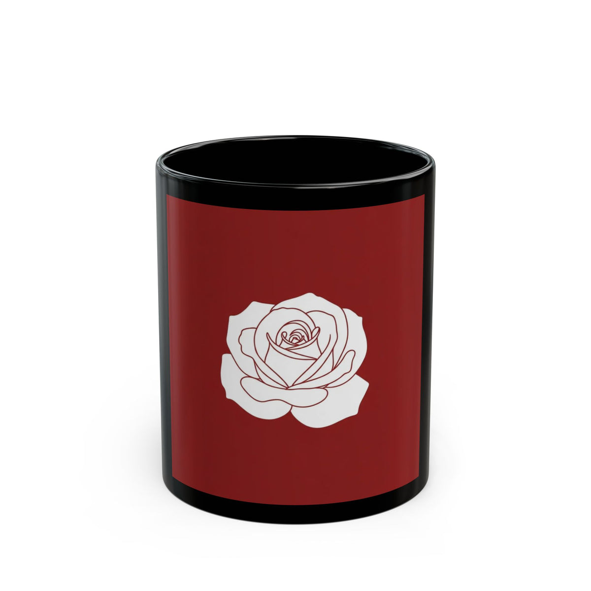 Red and White Rose Black Mug