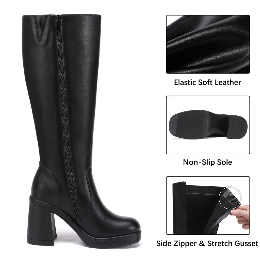 Glamnest Platform Knee High Boots for Women Chunky Heel square Toe Leather Long Boots Side Zipper Tall Boots White Boots 11Glamnest Platform Knee High Boots for Women Chunky Heel square Toe Leather Lo…open box.