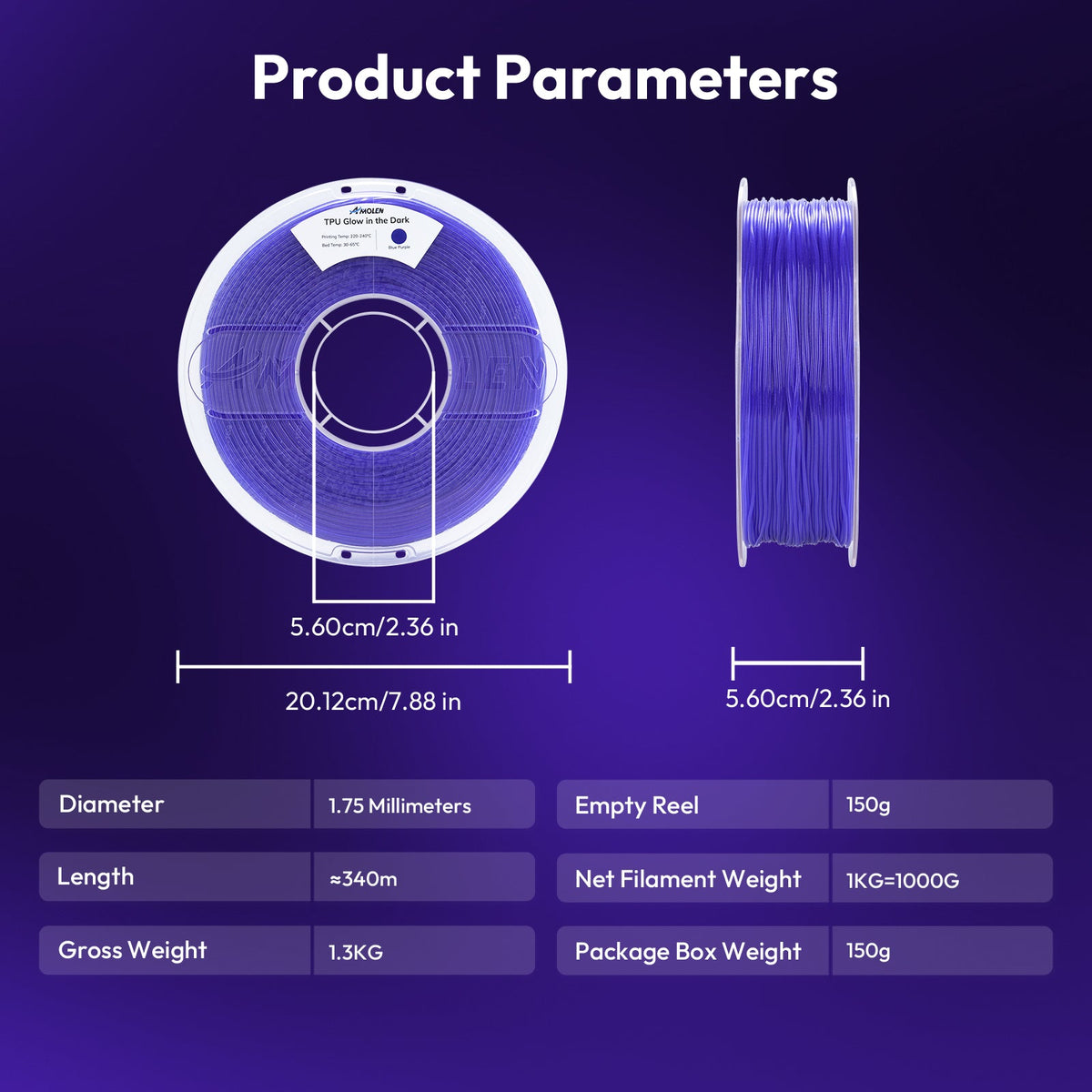 TPU Glow-in-the-Dark 1.75mm, 1KG/2.2LB