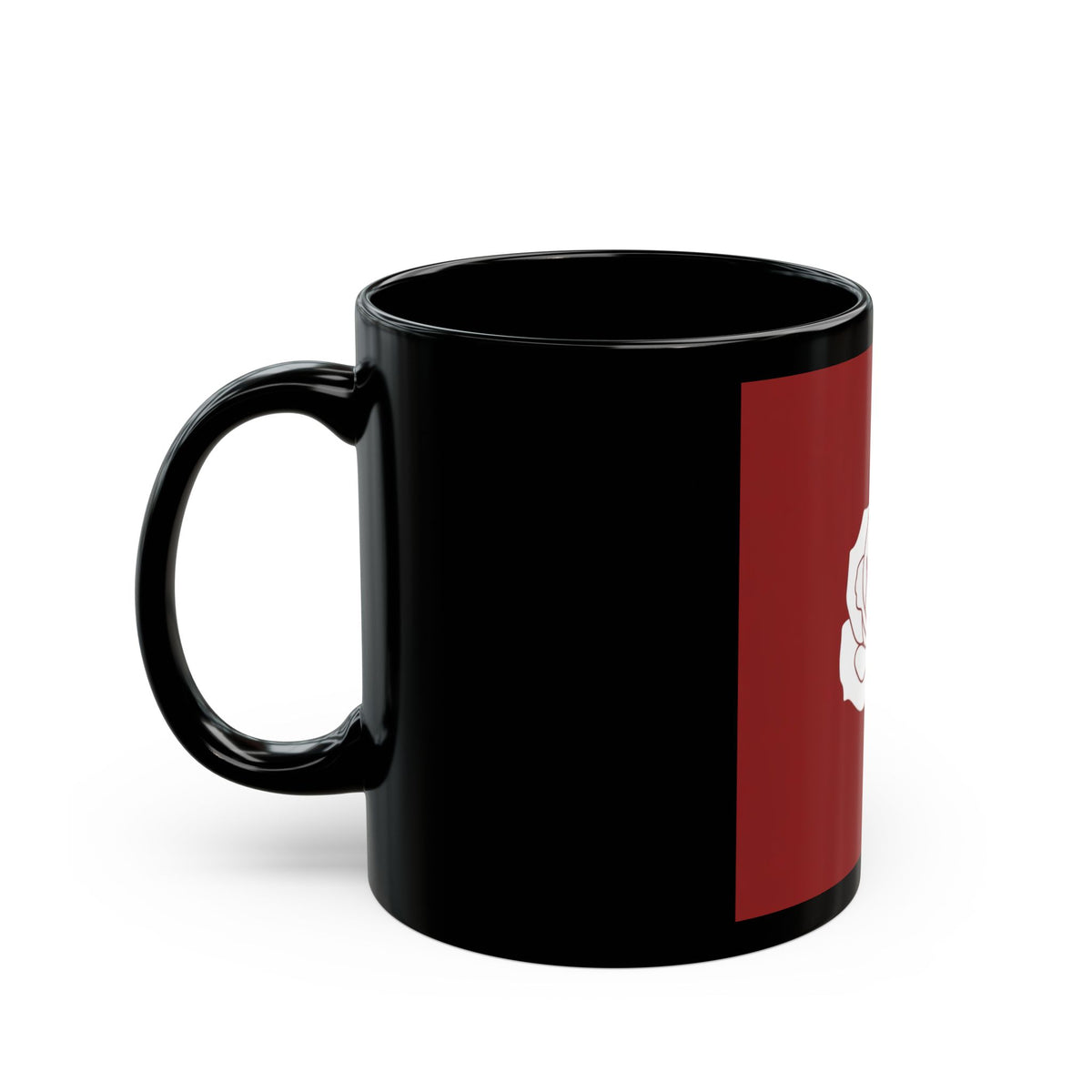 Red and White Rose Black Mug