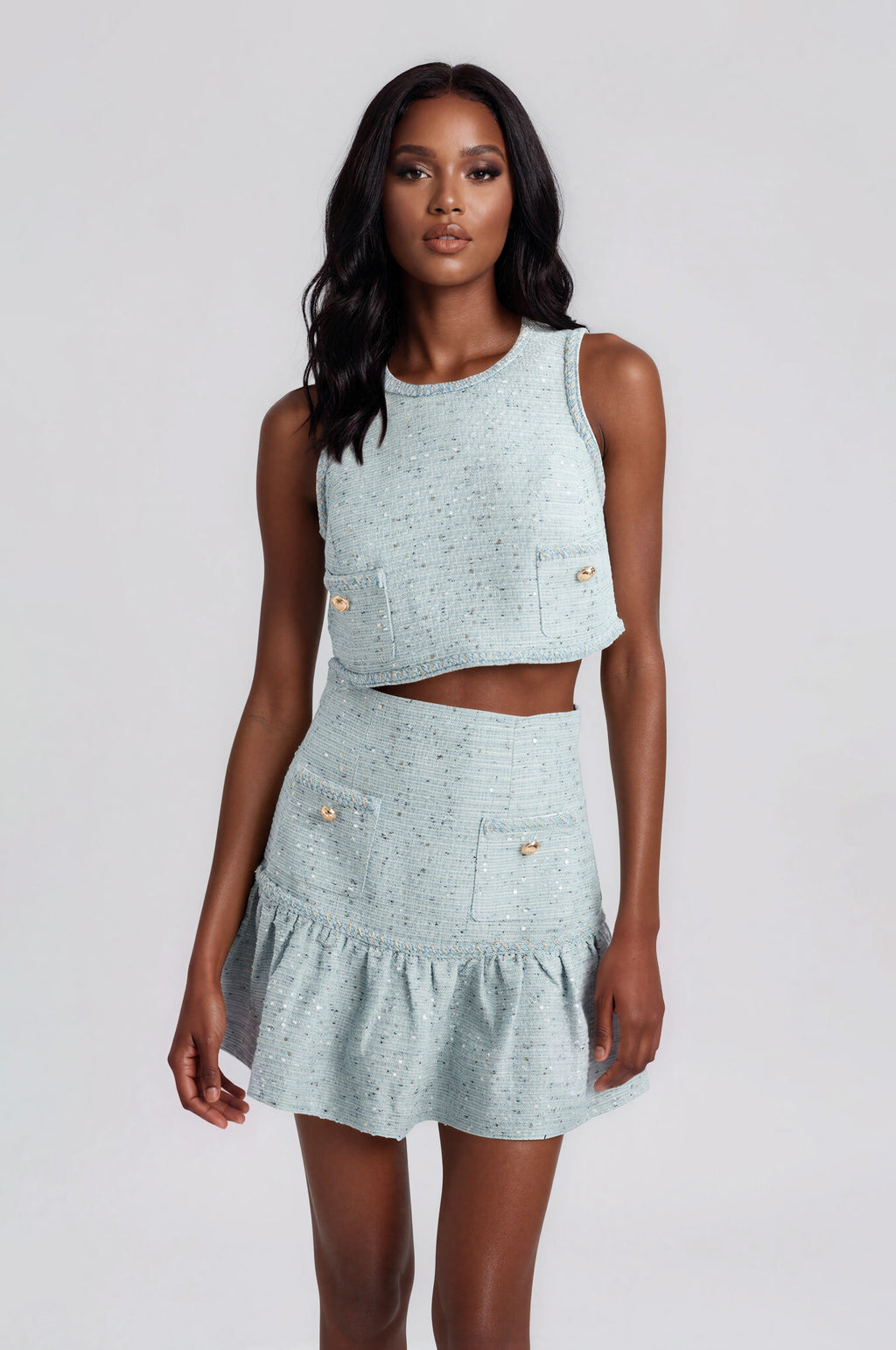 Elina Boucle Cropped Top - Blue Boucle (Final Sale)