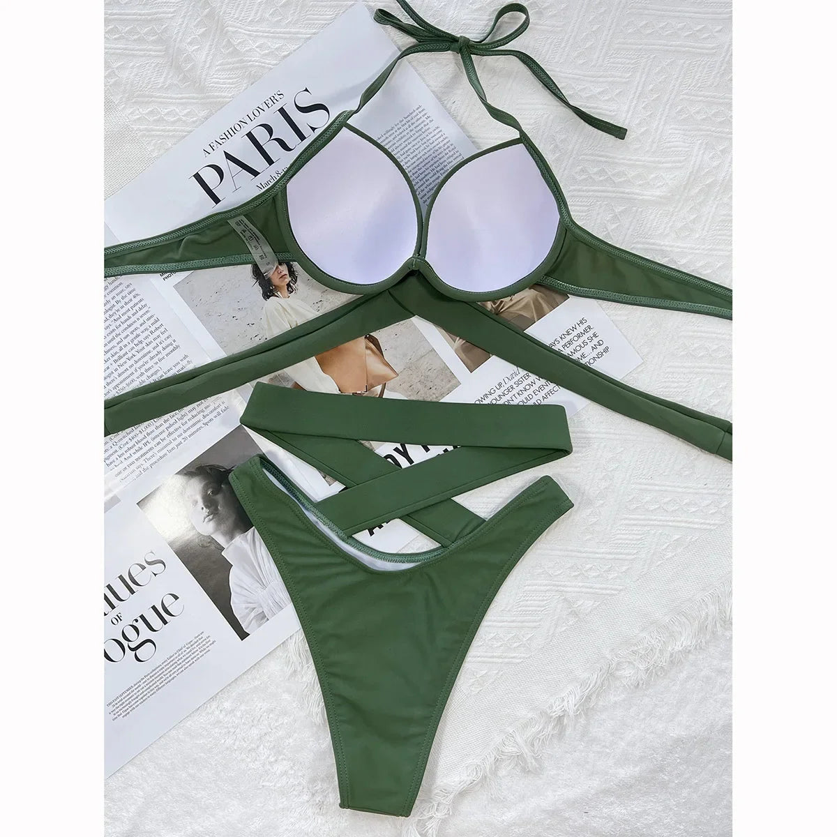 Push Up Bikini 2024 Women Swimsuit Bandage Solid Brazilian Bikini Set High Waist Female Swimwear Women Bathing Suit Beachwear