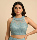 1916 - Ice Blue Lace Halter Neck Crop Top Blouse For Women