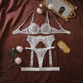 Ellolace Willowy Sexy Female Lingerie Intimate See Through Embroidered 3PC Set with Leg Circles Exclusive Erotic Miss Underwear