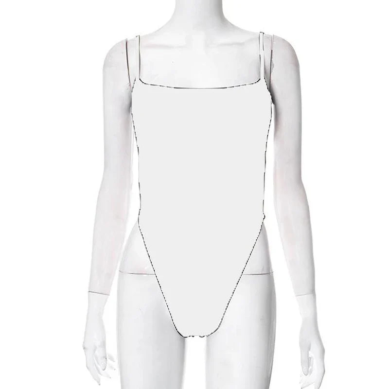 Y2k Streetwear Tops Thin Shoulder Strap Fashion Bodysuit New Women Slim Fit Short Patchwork Backless Pure Colour Hollow Jumpsuit