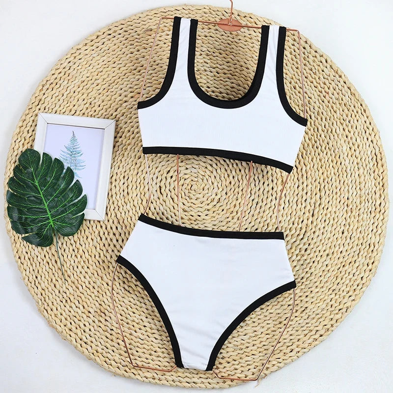 Woman Swimwear 2024 High Waist Bikinis Shorts Women's Swimsuit Luxury Ribbed Two-piece Bathing Suits Summer Bikini Set Swim Suit