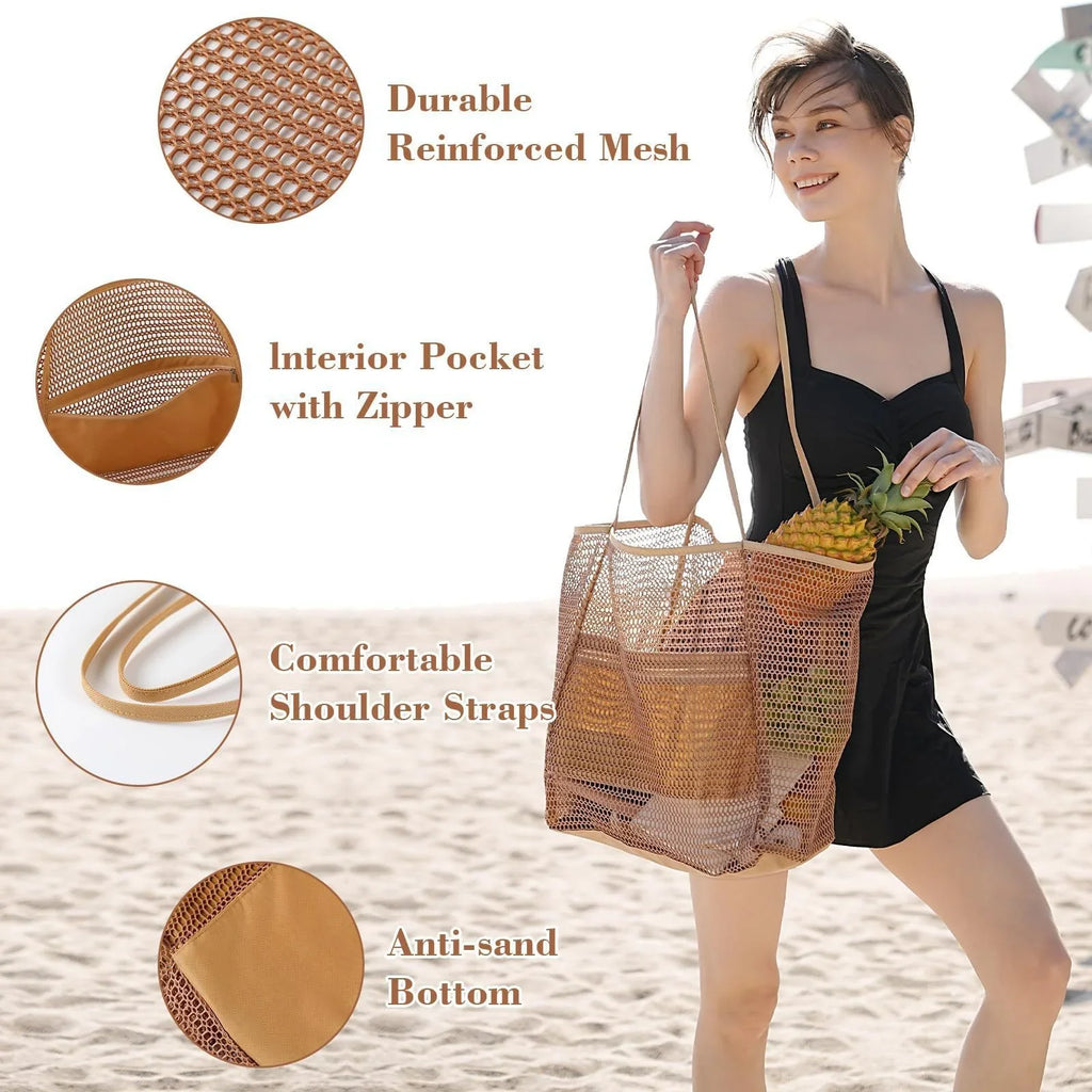 Women's Beach Tote Bag Large Capacity Durable Polyester Open Top Shoulder Bag For Travel And Shopping