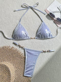 Shiny Pink Micro Bikini 2025 Mujer Women Sexy PU Pearls Push Up Thong Swimsuit Summer Bathing Suit Bandage Holiday Swimwear