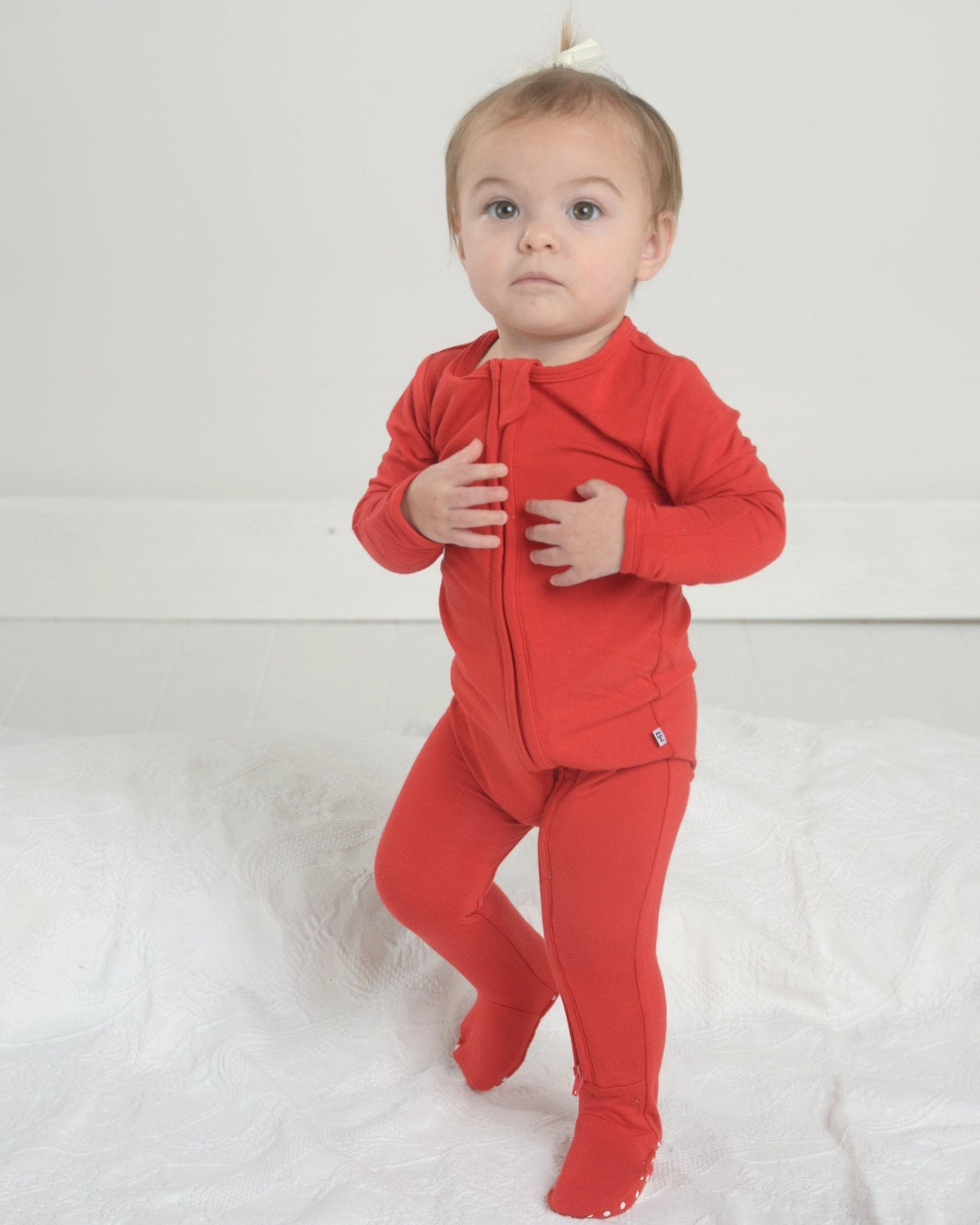 Red Christmas Bamboo Baby Pajamas – Zipper Footie