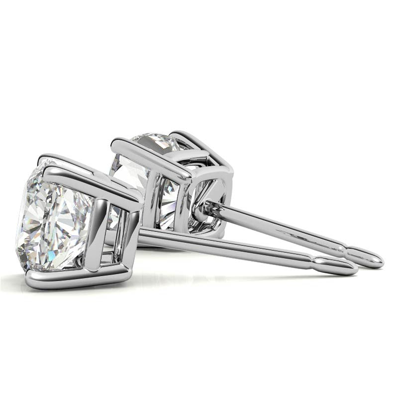 2.00 CTW Cushion Cut Created White Sapphire Stud Earrings in 14K White Gold Overlay – 6mm