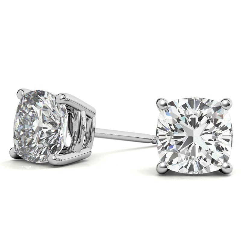 2.00 CTW Cushion Cut Created White Sapphire Stud Earrings in 14K White Gold Overlay – 6mm