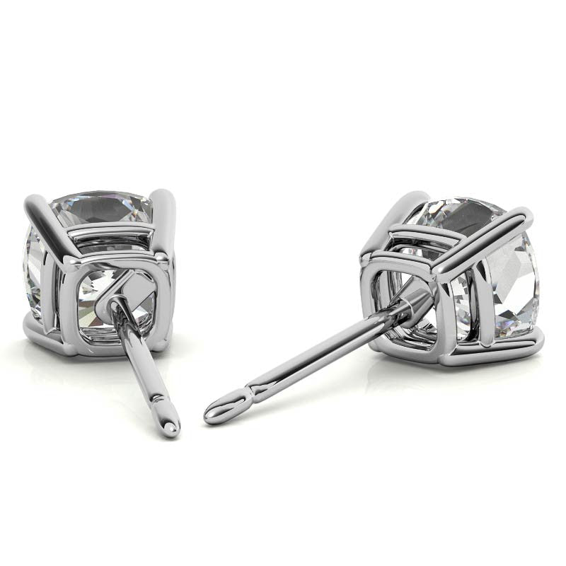2.00 CTW Cushion Cut Created White Sapphire Stud Earrings in 14K White Gold Overlay – 6mm