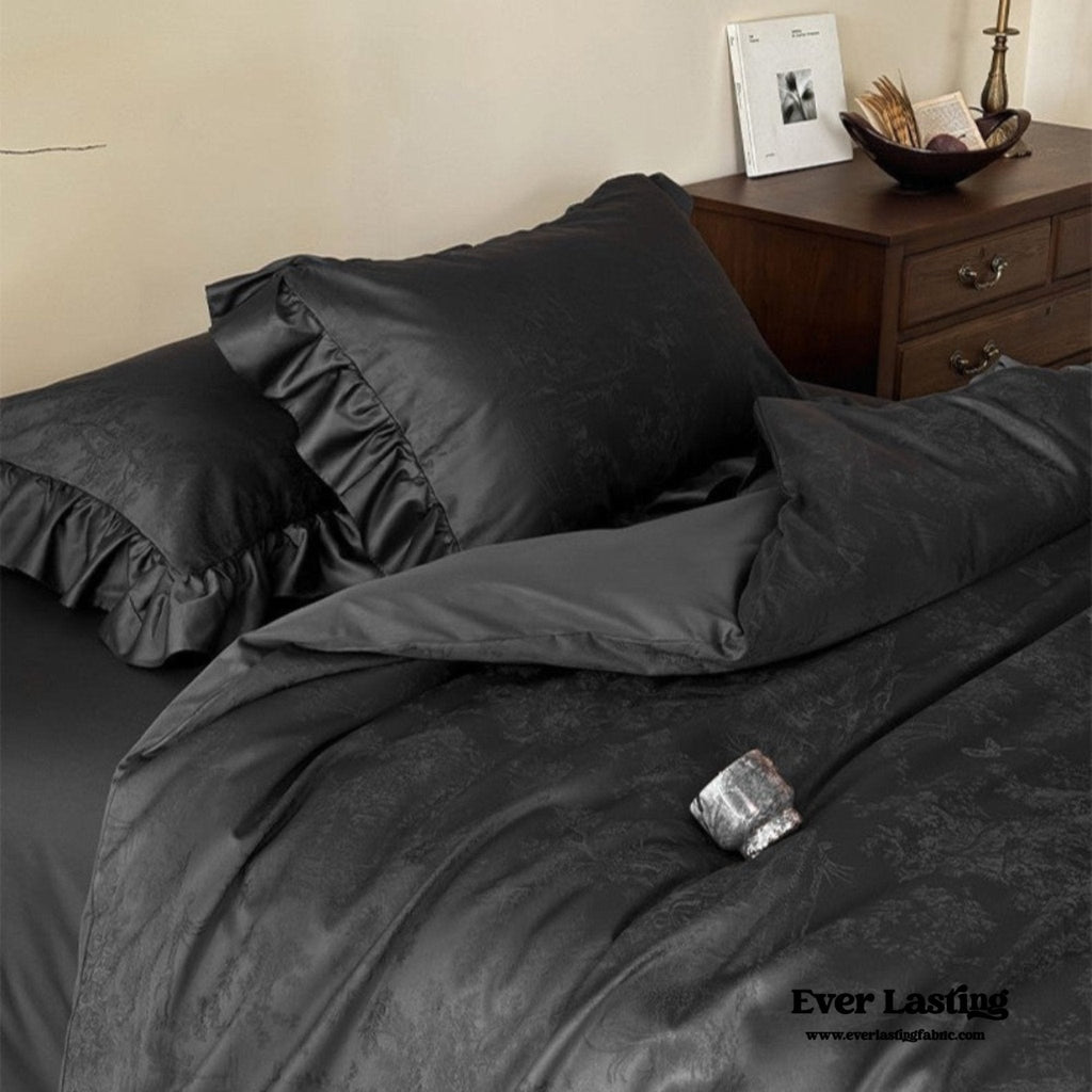 Elise French Lace Jacquard Satin Bedding Set / Dark Gray