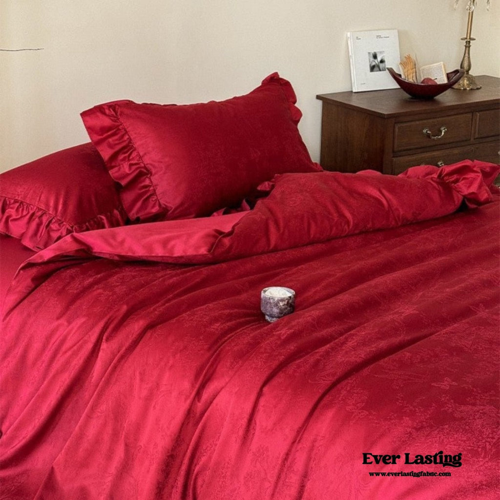 Elise French Lace Jacquard Satin Bedding Set / Dark Gray