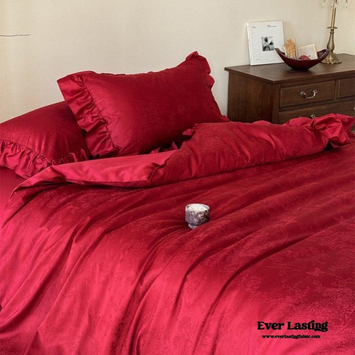 Elise French Lace Jacquard Satin Bedding Set / Dark Gray