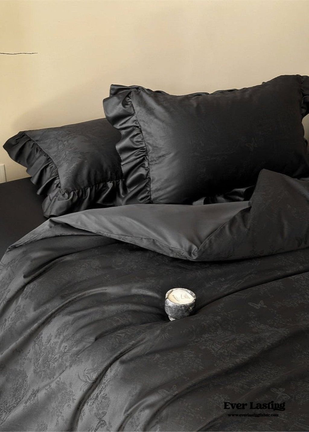Elise French Lace Jacquard Satin Bedding Set / Dark Gray