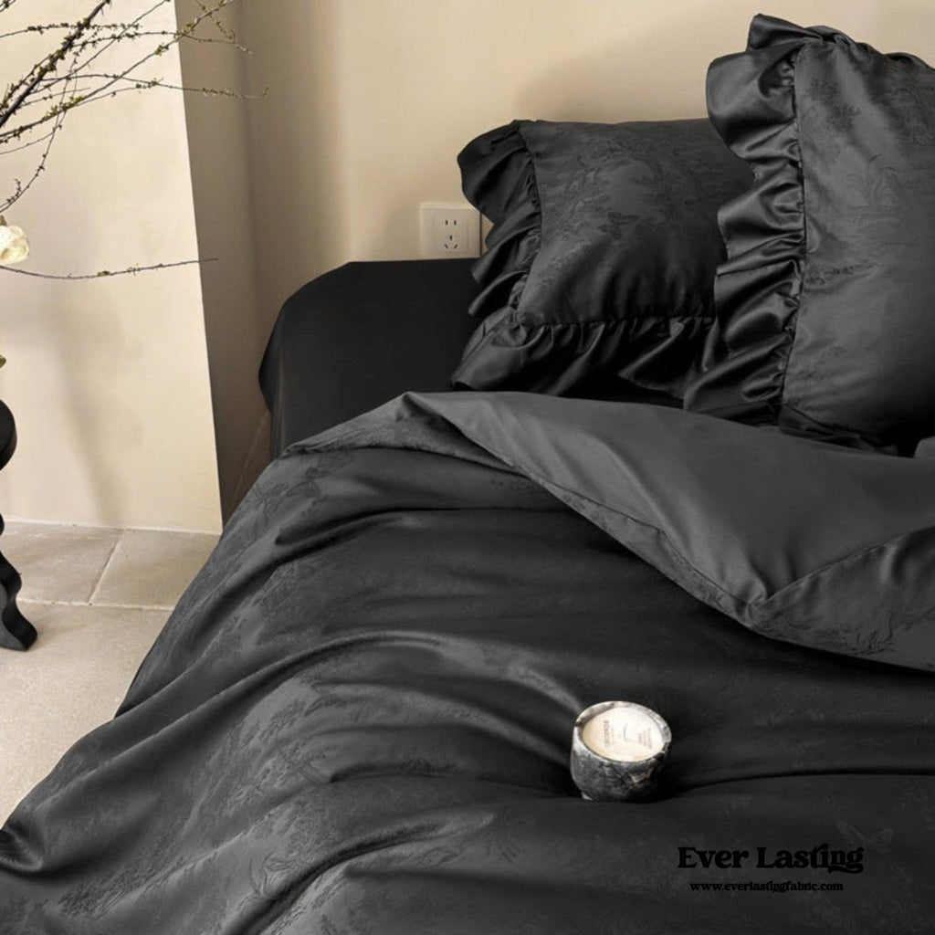 Elise French Lace Jacquard Satin Bedding Set / Dark Gray