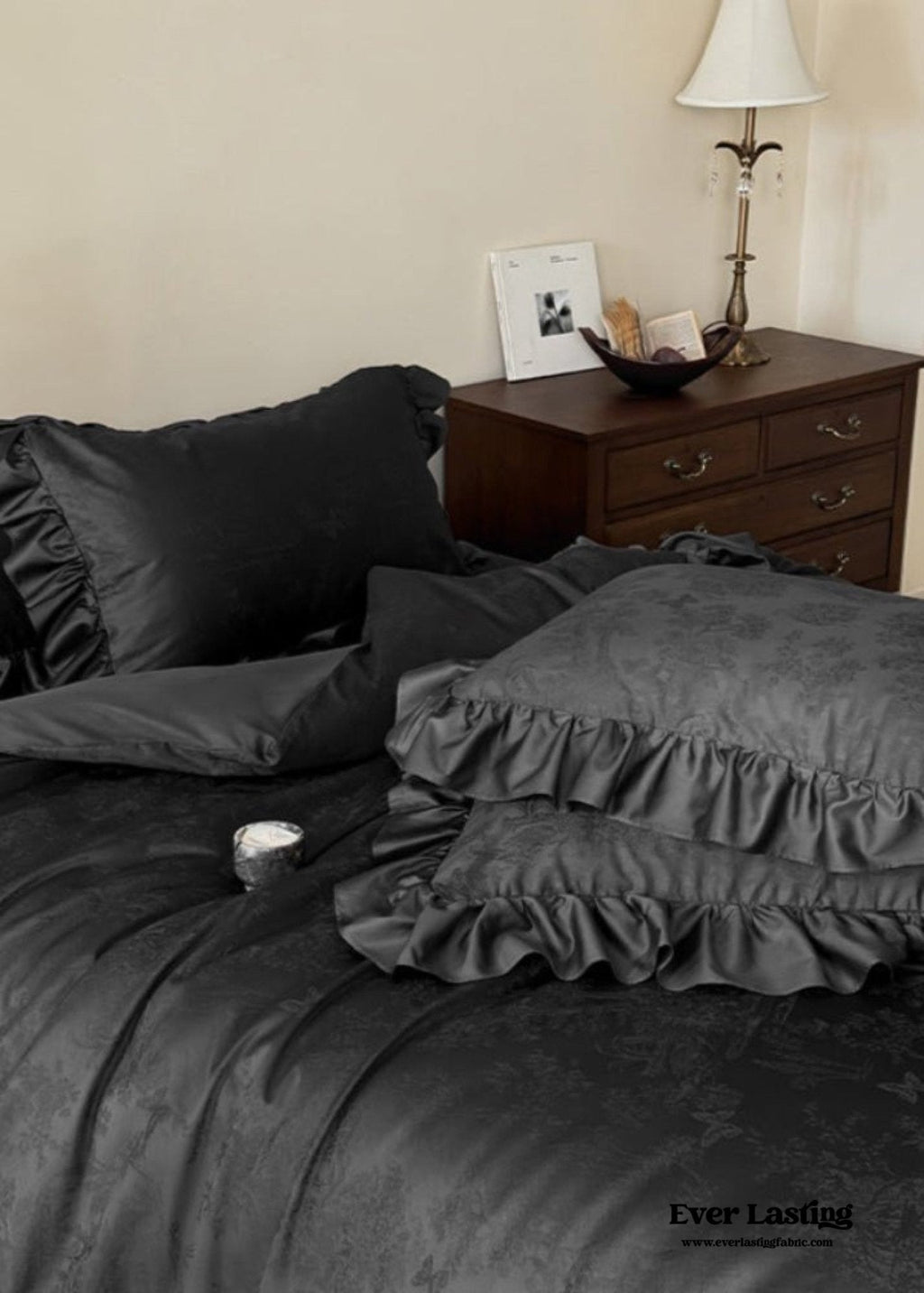 Elise French Lace Jacquard Satin Bedding Set / Dark Gray