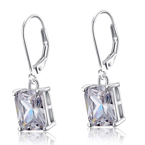 4 Carat Emerald Cut Simulated Diamond 925 Sterling Silver Dangle Earrings XFE8013