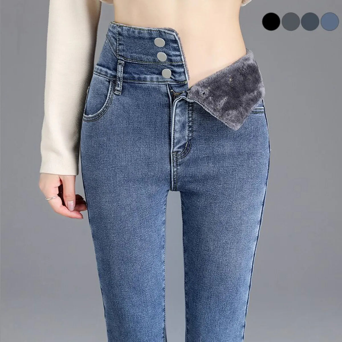 Thick Fleece High-waist Skinny Jeans