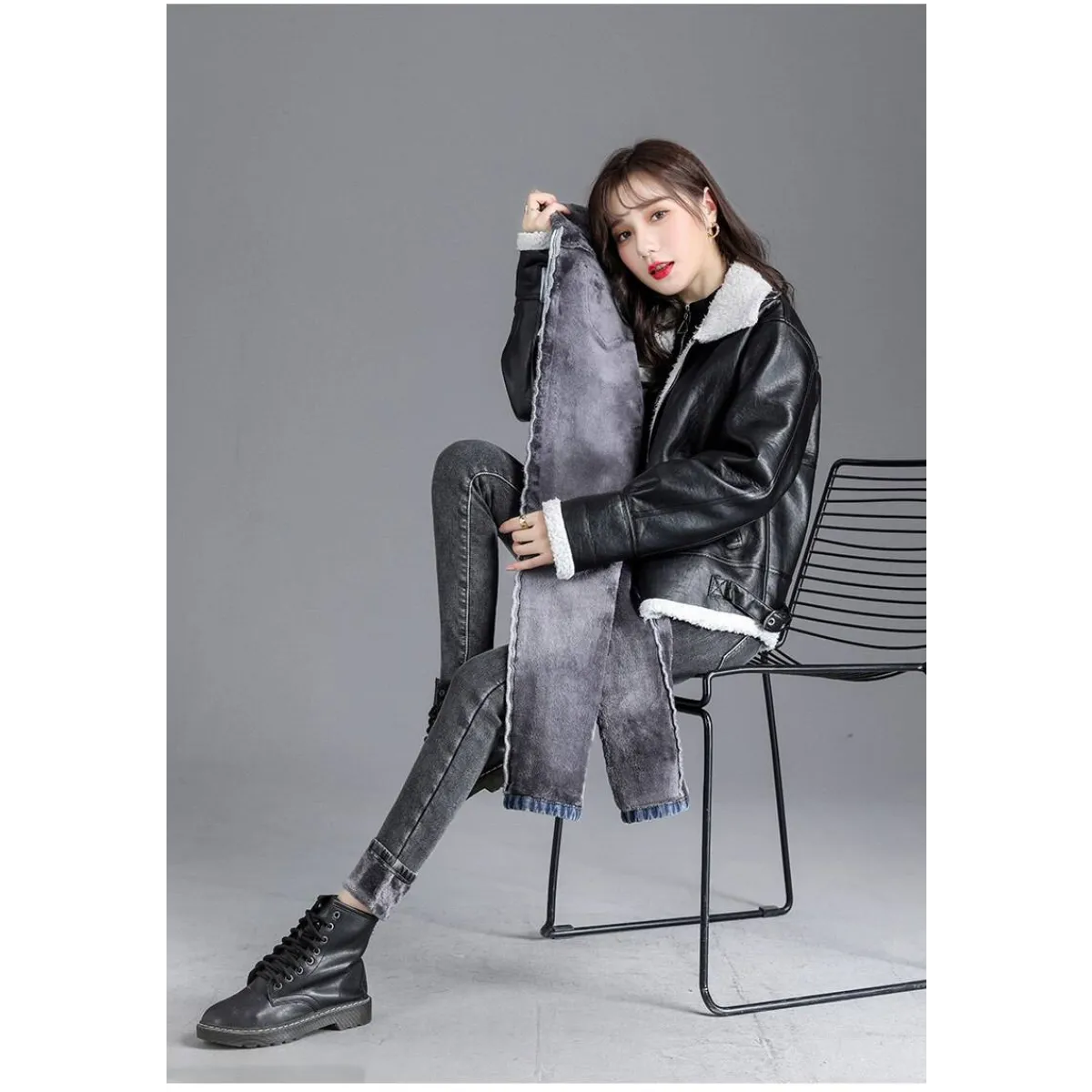 Thick Fleece High-waist Skinny Jeans