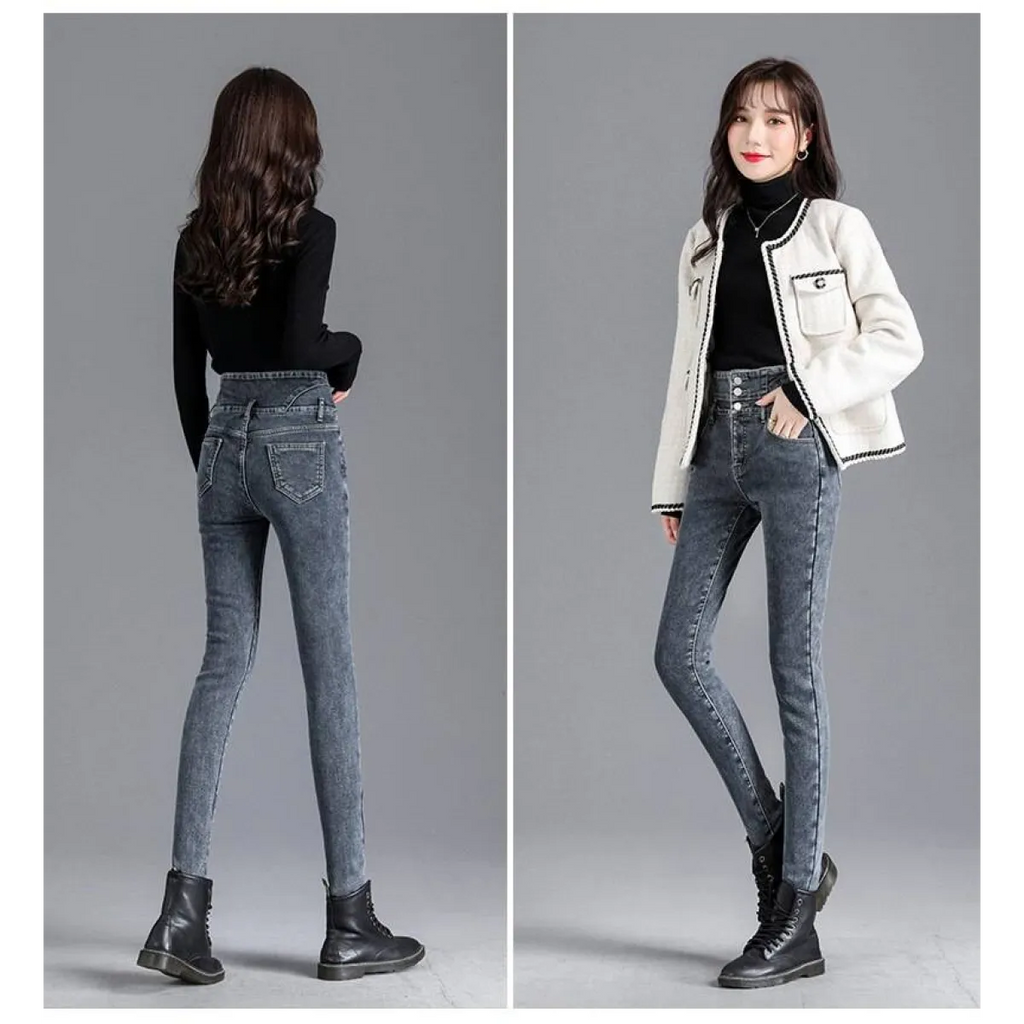 Thick Fleece High-waist Skinny Jeans