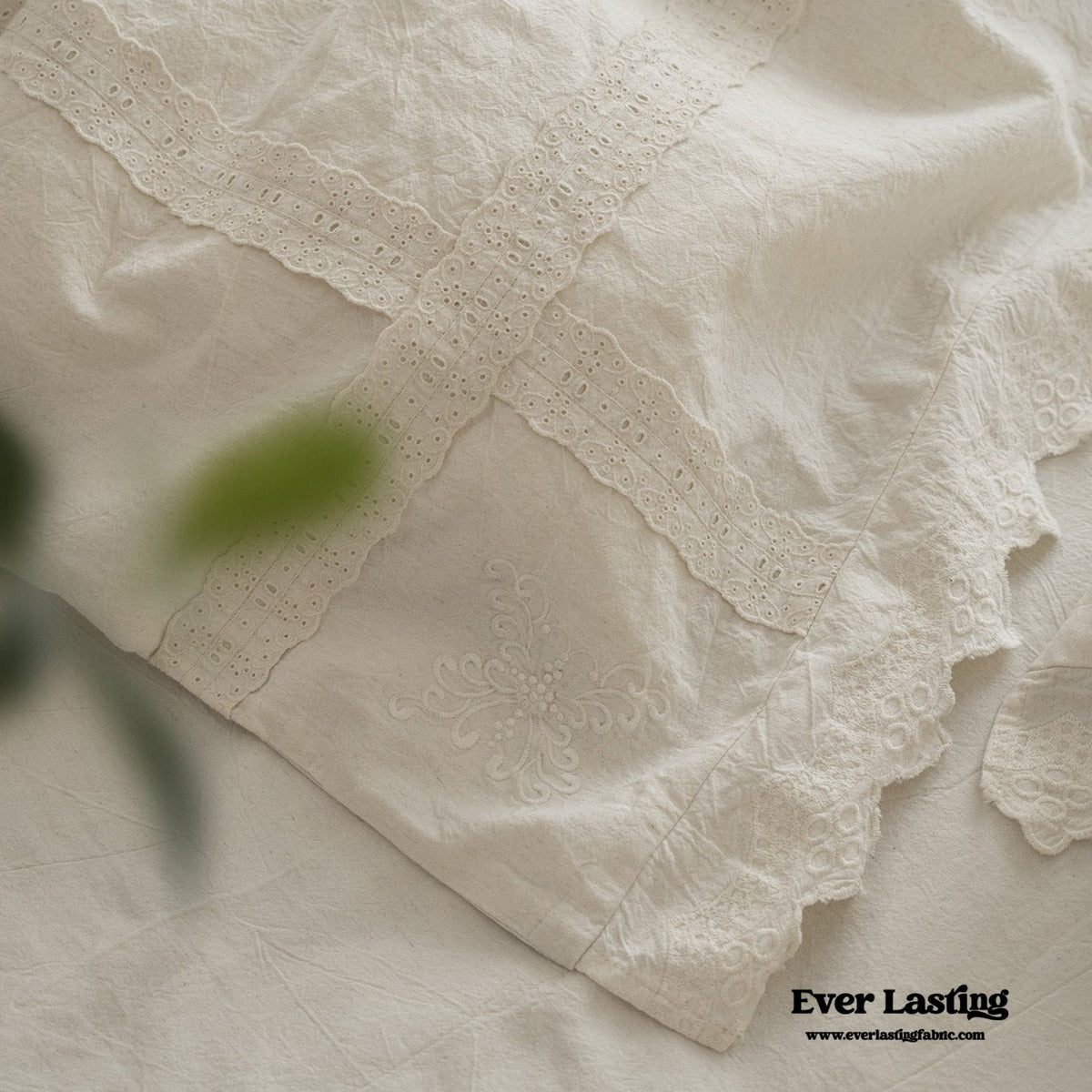 French Linen Cotton Embroidered Floral Pillowcases