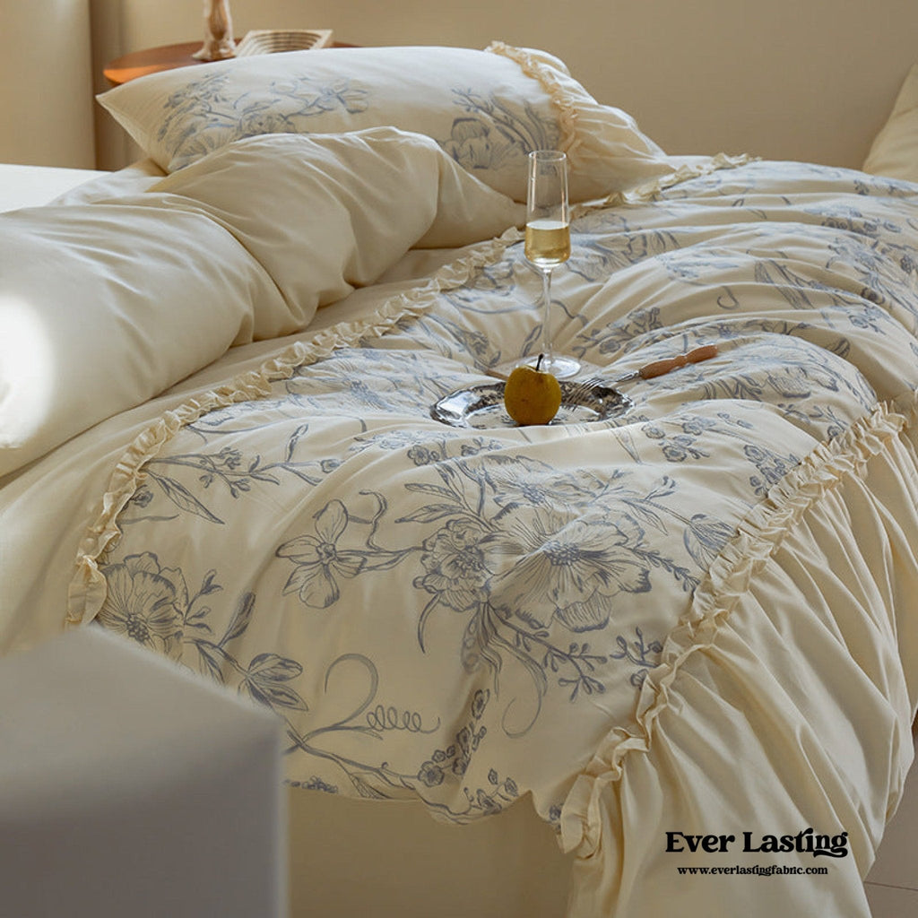 French Vintage Long-Staple Cotton Ruffle Bedding Set