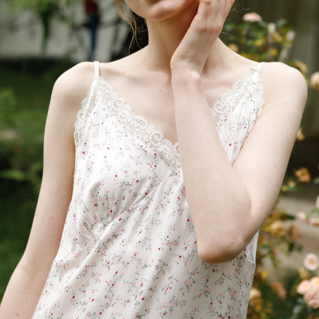Fresh Floral Nightgown Pajama Dress / Pink Floral