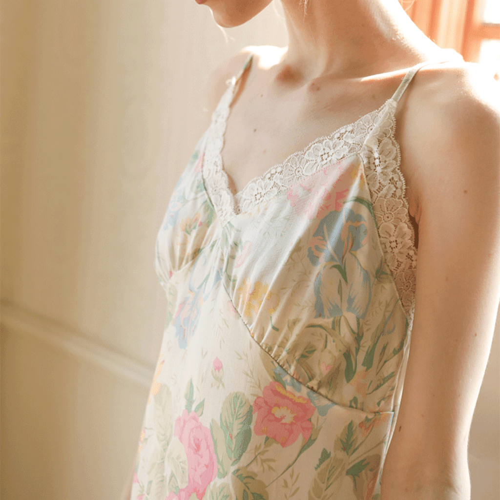 Fresh Floral Nightgown Pajama Dress / White