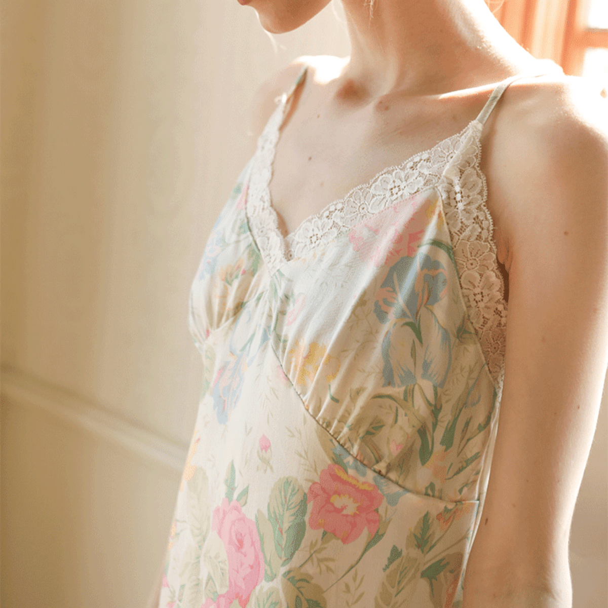 Fresh Floral Nightgown Pajama Dress / White