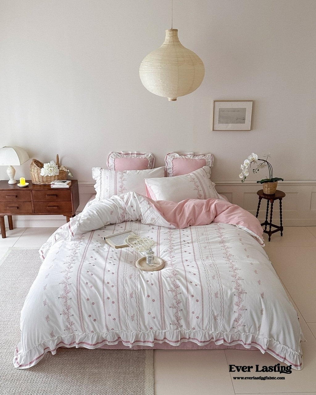 Large Pink Ruffle Square Pillowcase
