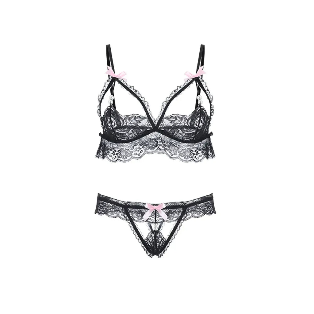 Gothic Lace Bow Lingerie Set