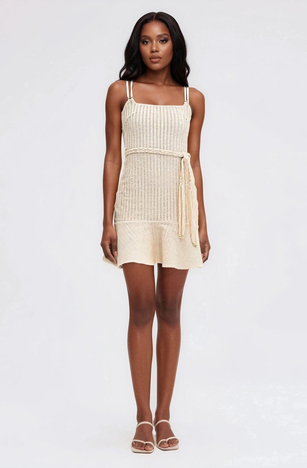 Metallic Knit Mini Dress – Off White (Final Sale)