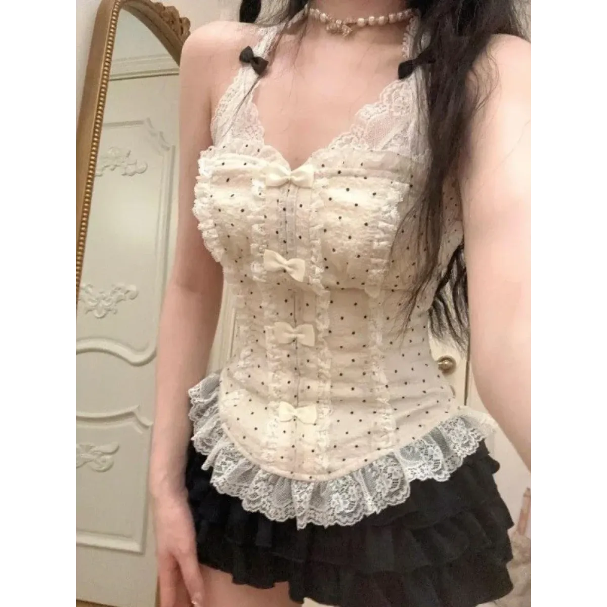 Lace Halter Top & Ruffle Skirt Set – Kawaii Lolita Y2K