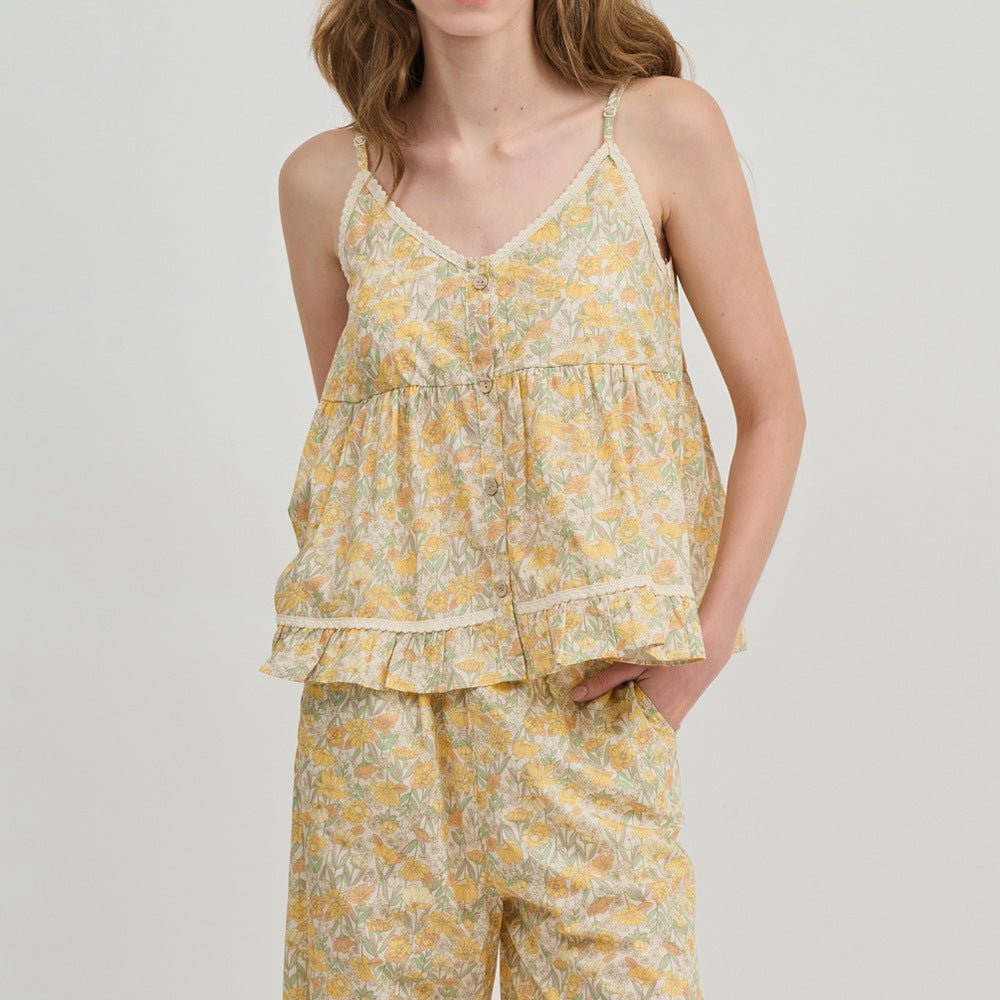 Rosie Cotton Floral Tank Pajama Set / Yellow