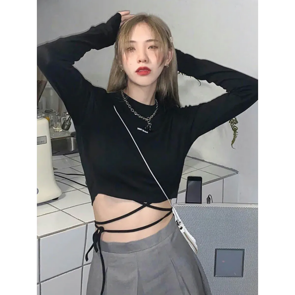 Sexy Crop Long Sleeve T-Shirt: Harajuku Spring Streetwear